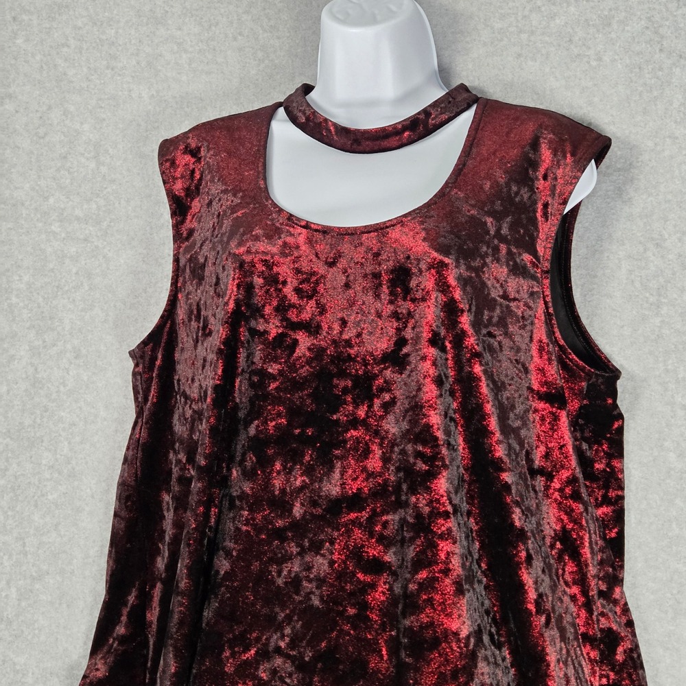 Vince Camuto Womens XL Crushed Velvet Choker‎ Neck Sleeveless Top Burgundy Red